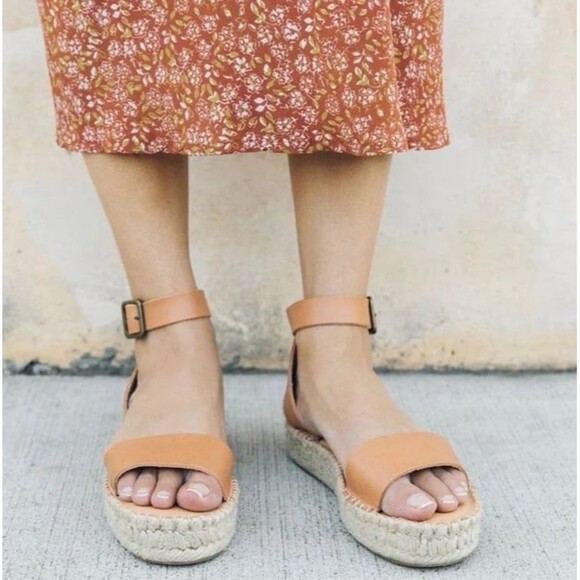 Soludos Camel Leather Espadrille Sandals Size 9 - Picture 2 of 9